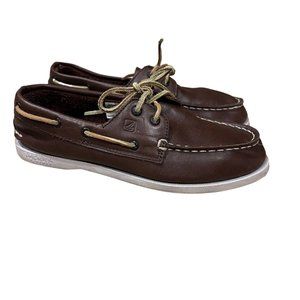 Sperry Top-Sider Boys' 2.5M Brown Leather Classic Boat Shoe Lace Up Deck Shoe